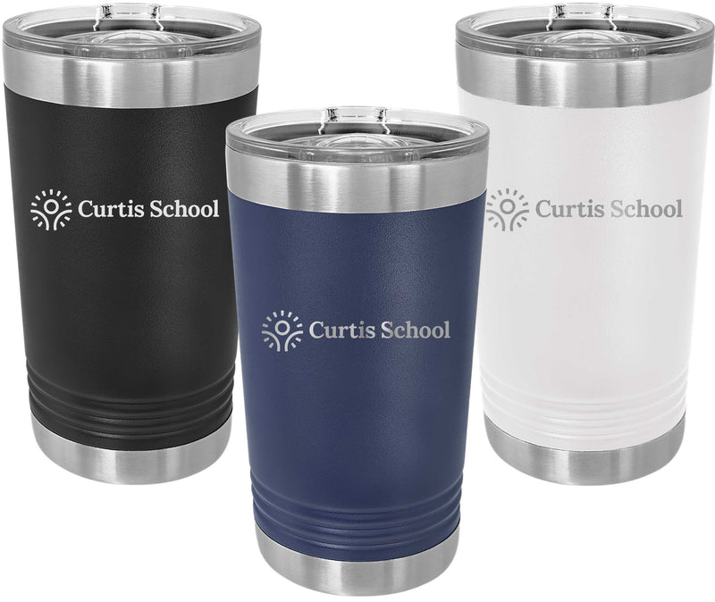 White Personalized Stainless Steel Tumbler (16 oz.) - Curtis School