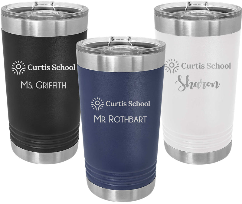 Navy Personalized Stainless Steel Tumbler (16 oz.) - Curtis School