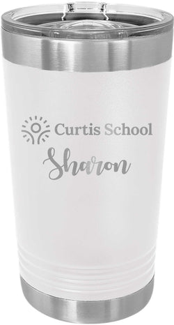 White Personalized Stainless Steel Tumbler (16 oz.) - Curtis School