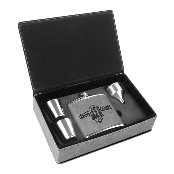 Laserable Leatherette Flask Gift Box Set Grey