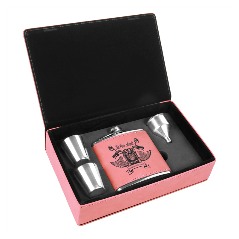 Laserable Leatherette Flask Gift Box Set Pink