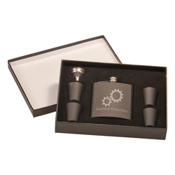 Laserable 6 Ounce Flask Gift Set Matte Black