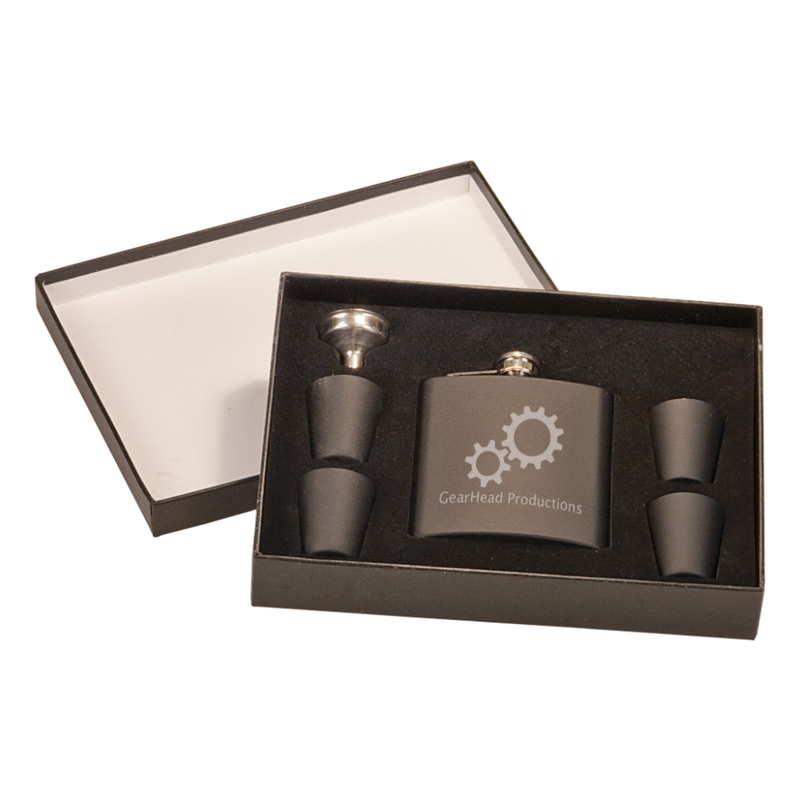 Laserable 6 Ounce Flask Gift Set Matte Black