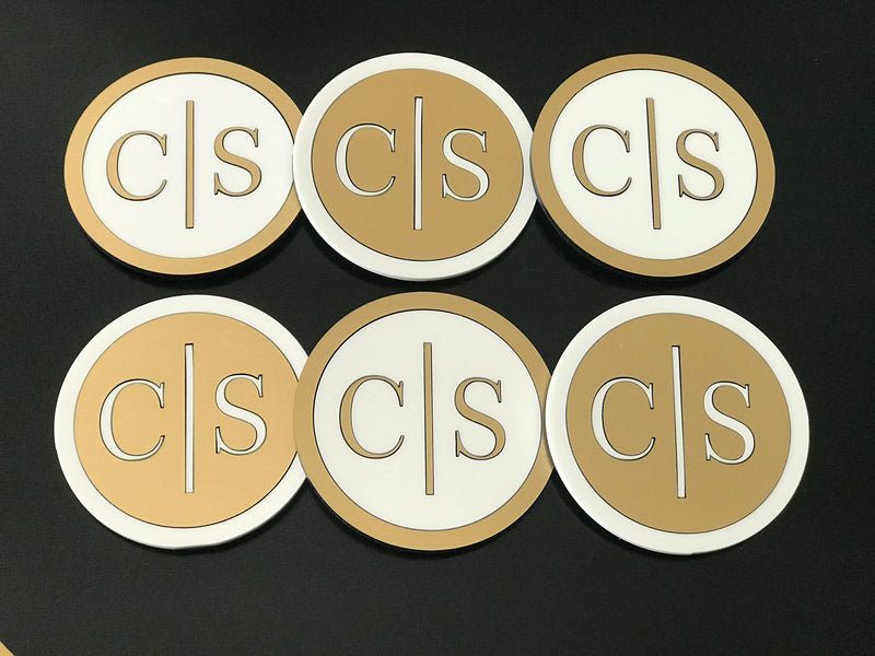 White and Gold Monogram Coasters - Set of 2