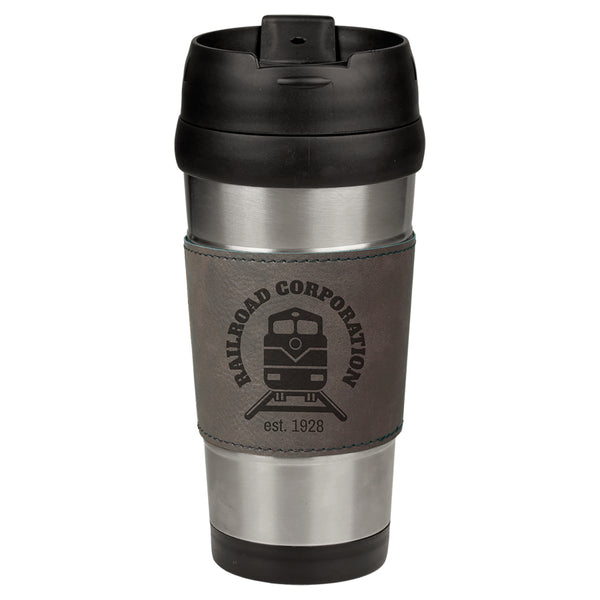 Leatherette Travel Mug (16 oz) - Heather Grey