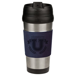 Leatherette Travel Mug (16 oz) - Navy Blue