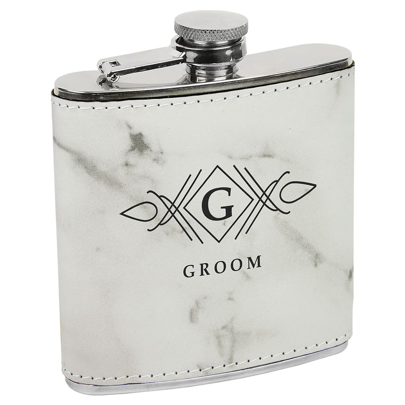 White Marble Leather Flask